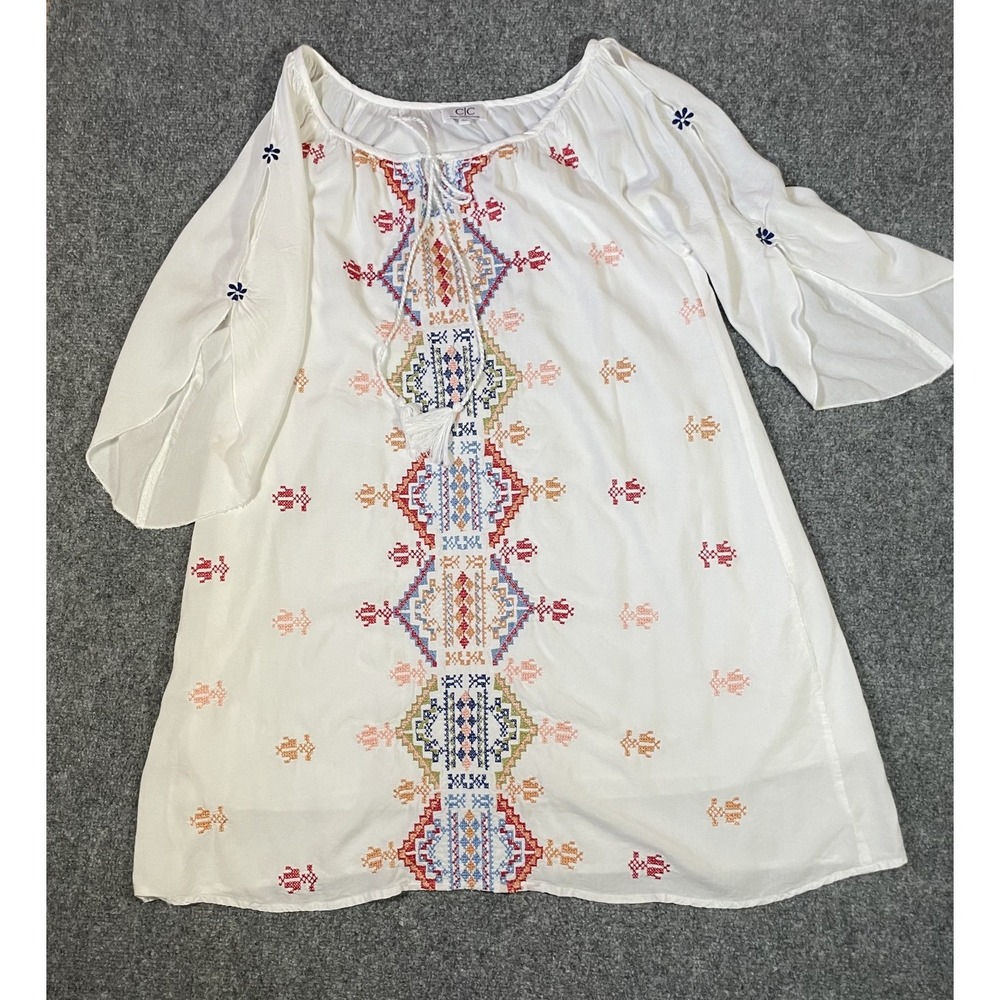 Embroidered Tunic Dress Women Medium Colorful Lined Boho Cottagecore Beach Cover